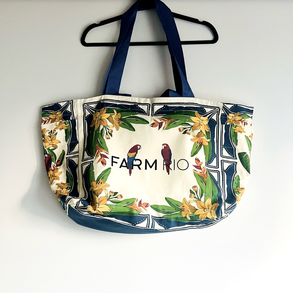 FARM Rio Brazil Tropical Parrot Large Canvas Carryall Tote Bag NWT - Picture 6 of 15